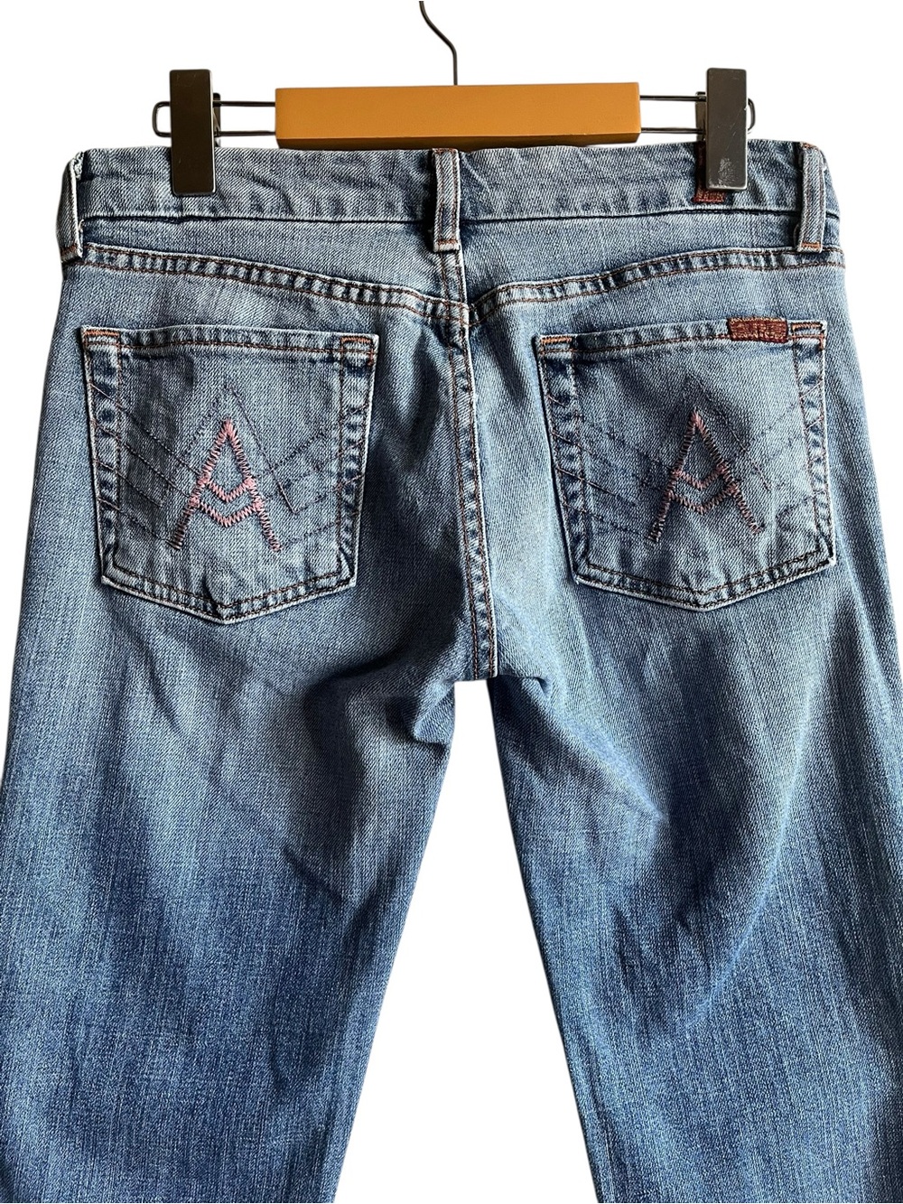 7 For All Mankind Pink A Pocket Flare Bootcut Jeans Size 27 Blue - Picture 8 of 15